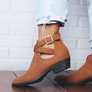 Tan Ankle Bootie Block Heel
